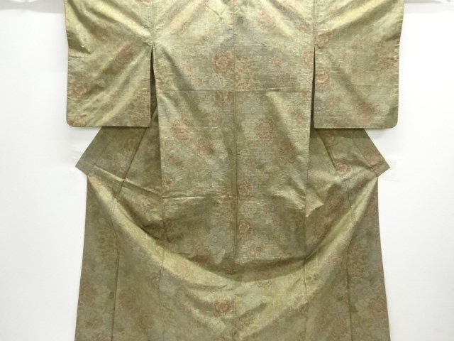 JAPANESE KIMONO / OSHIMA TSUMUGI / WOVEN FLORAL PLANTS